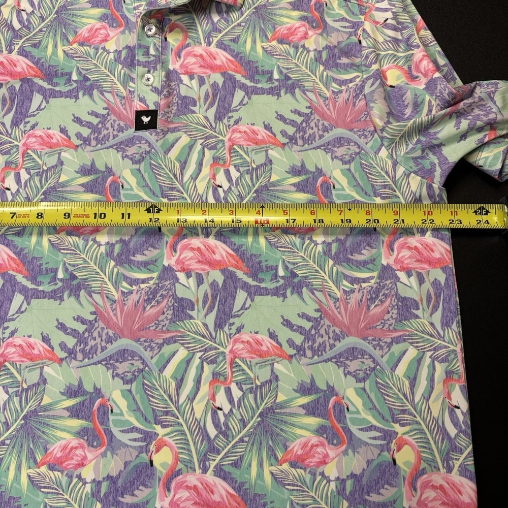 Bad Birdie Performance Polo Shirt Men's XL Flamingo All Over Print Floral Golf - Picture 6 of 11